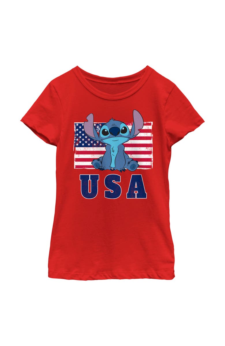 Lilo & Stitch Girl's Lilo & Stitch Distressed Red, White, and Blue  Graphic T-Shirt, Main, color, Red
