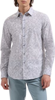 Bugatchi Julian Shaped Fit Medallion Print Stretch Cotton Button-Up Shirt