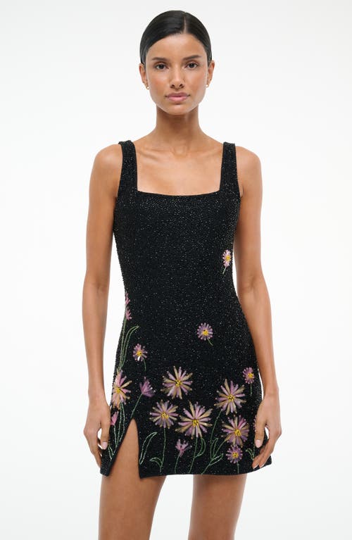 Staud Le Sable Floral Beaded Minidress In Black