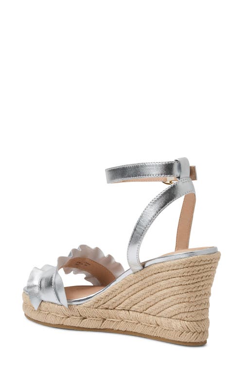Jack Rogers Rozette Ruffle Espadrille Ankle Strap Platform Wedge Sandal In Silver