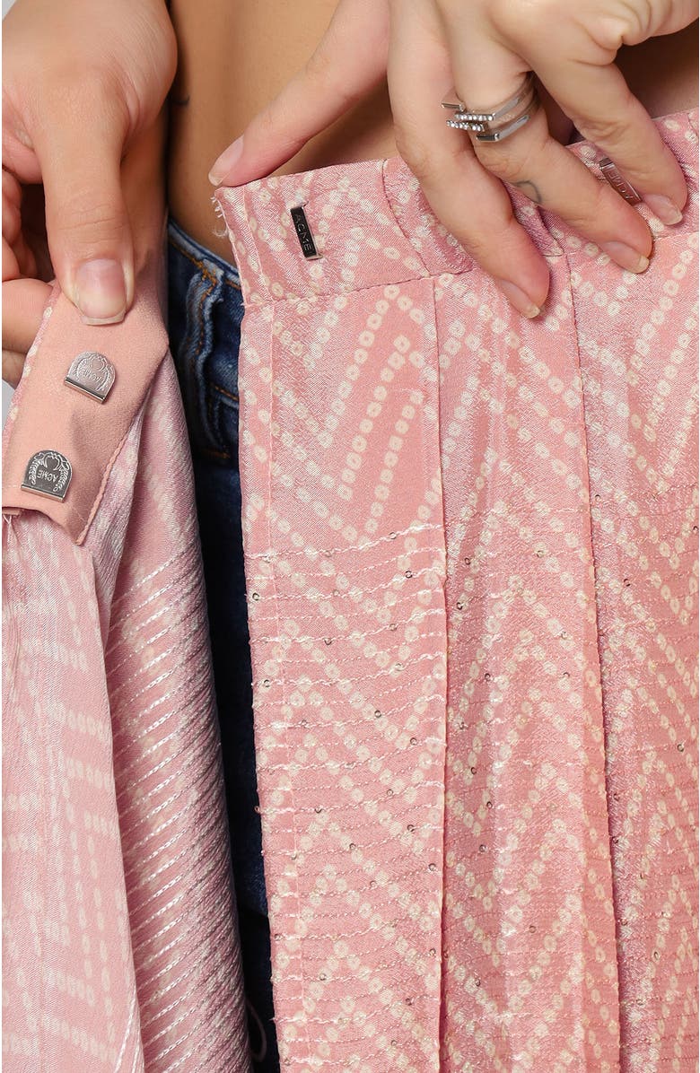 One Minute Saree<sup>®</sup> Mehr Peach & White Zigzag Sequins Crepe Pre-Draped Ready to Wear Sari, Alternate, color, 