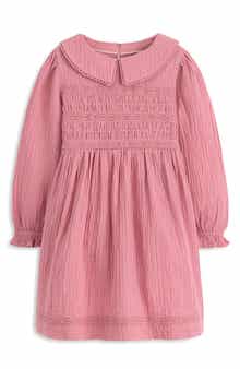 Mini Boden Kids' Smocked Long Sleeve Cotton Gauze Dress