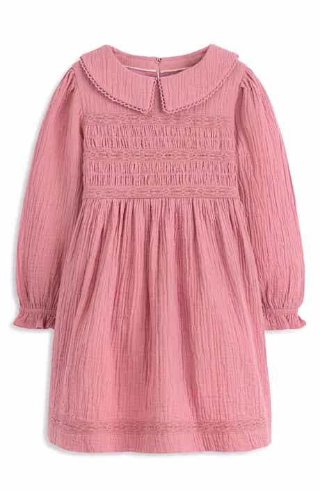 Mini Boden Kids' Smocked Long Sleeve Cotton Gauze Dress