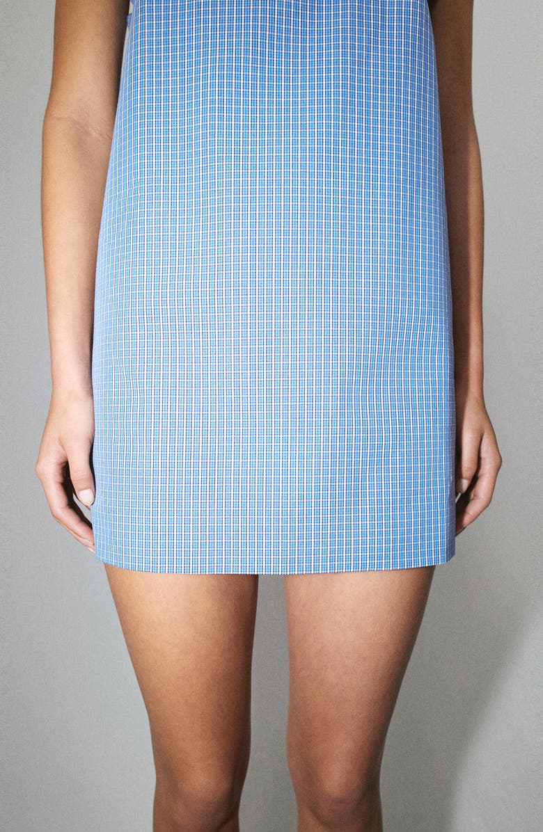 MANGO Featuring Hailey Bieber Frill Neck Cotton Minidress, Alternate, color, Blue