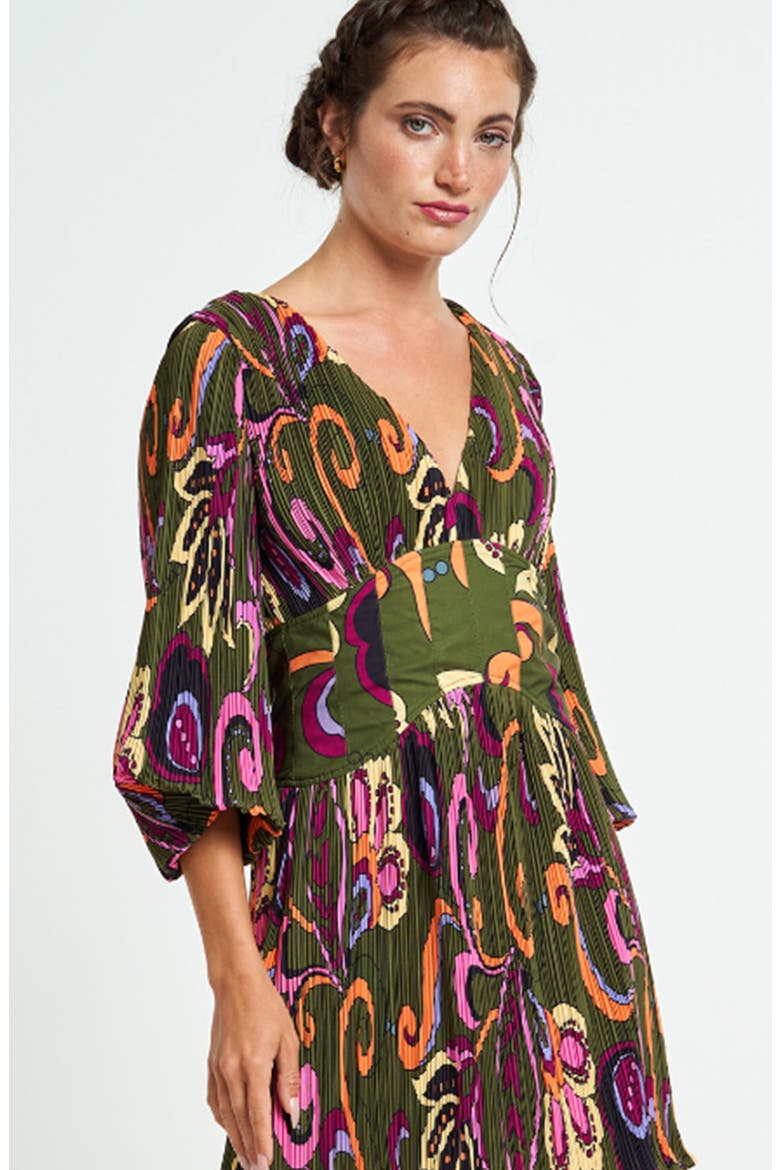 Candice Plissé Fit & Flare Dress, Alternate, color, GREEN MULTI
