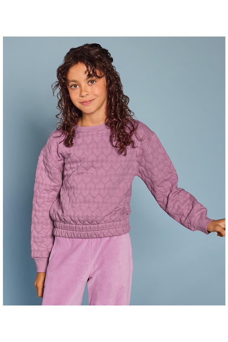 Girls Knit Quilted Crew Neck Sweatshirt, Main, color, Quilted Hearts/Mauve