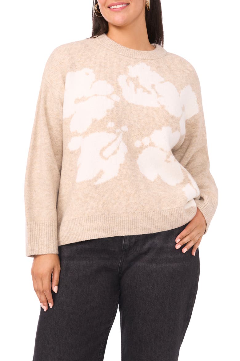 Floral Jacquard Sweater, Main, color, OATMEAL