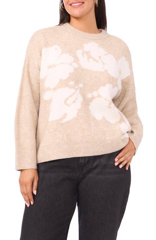 Vince Camuto Plus Size Flower Motif Crewneck Sweater In Neutral