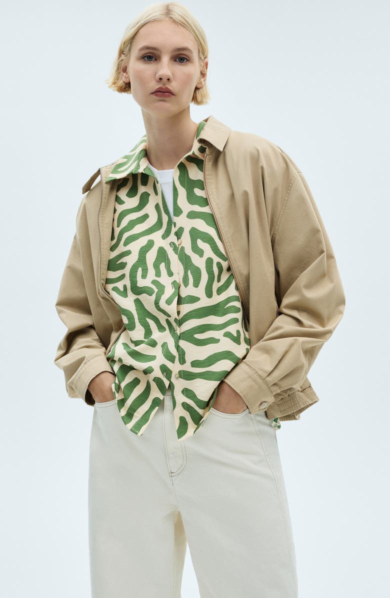 MANGO Abstract Print Cap Sleeve Button-Up Shirt, Alternate, color, 