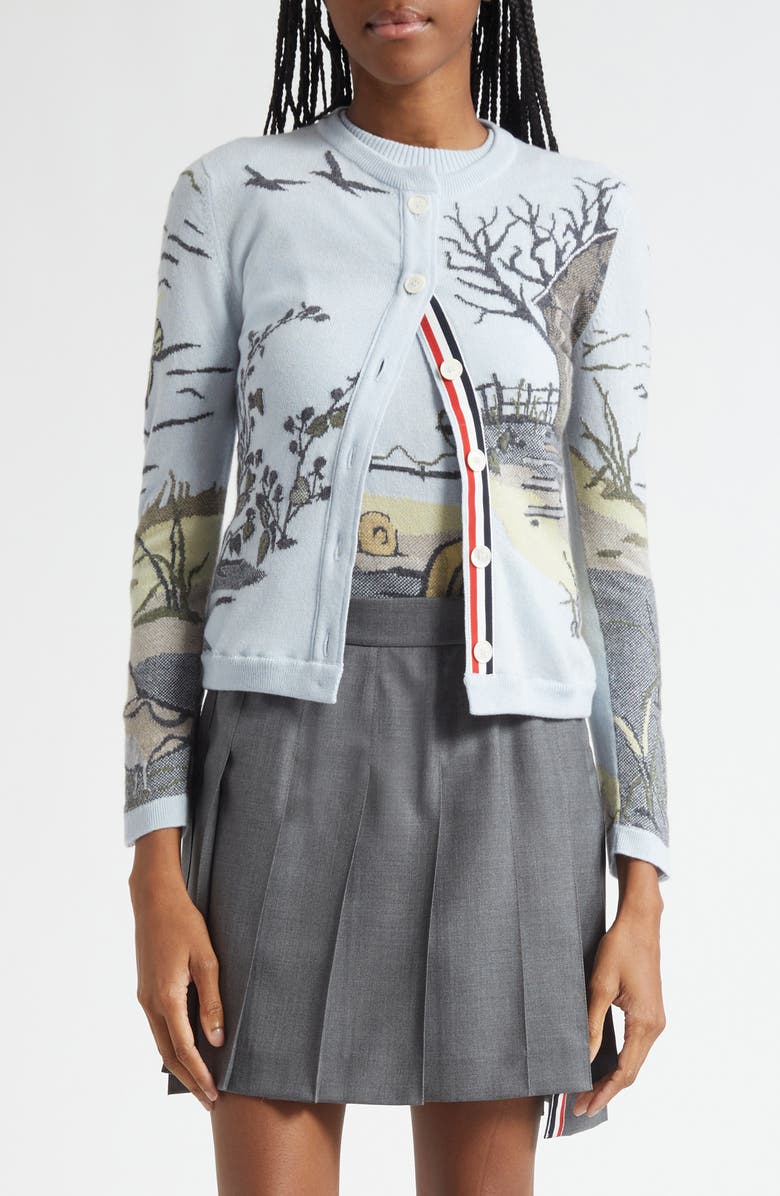 Thom Browne Seasonal Print Cashmere Cardigan, Main, color, Light Blu