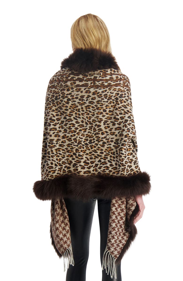 GORSKI Cashmere Stole With Shearling Lamb, Alternate, color, Brown Animal Print/Houndsooth