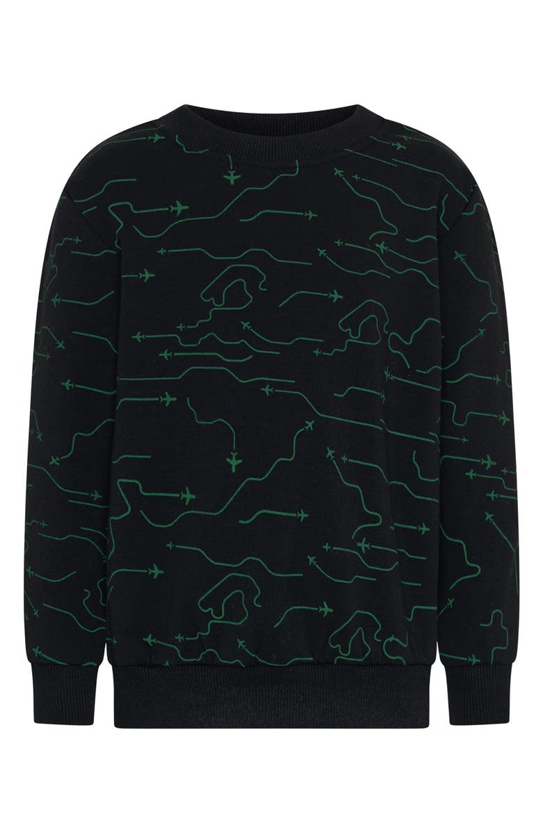 TINY TRIBE Kids' Inflight Print Cotton Sweatshirt, Main, color, Black