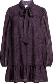 Treasure & Bond Metallic Floral Jacquard Long Sleeve Shift Minidress