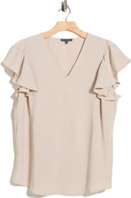 Adrianna Papell Flutter Sleeve V-Neck Blouse