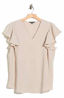Adrianna Papell Flutter Sleeve V-Neck Blouse