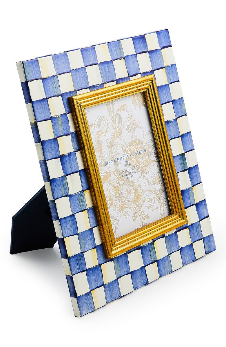 MACKENZIE CHILDS Royal Check Enameled Steel 4 x 6-Inch Picture Frame, Alternate, color, Blue/ White