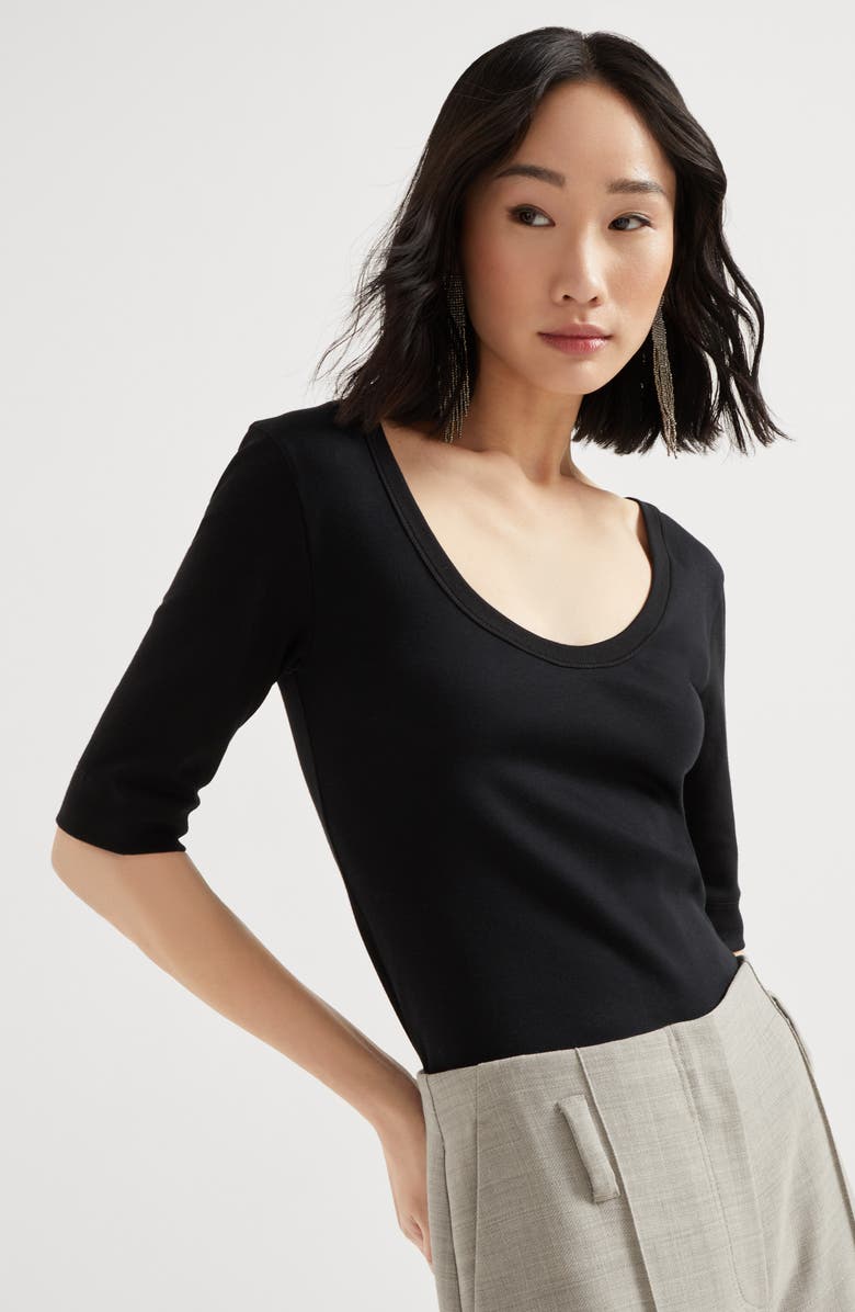 Brunello Cucinelli Ribbed jersey T-shirt, Alternate, color, Black