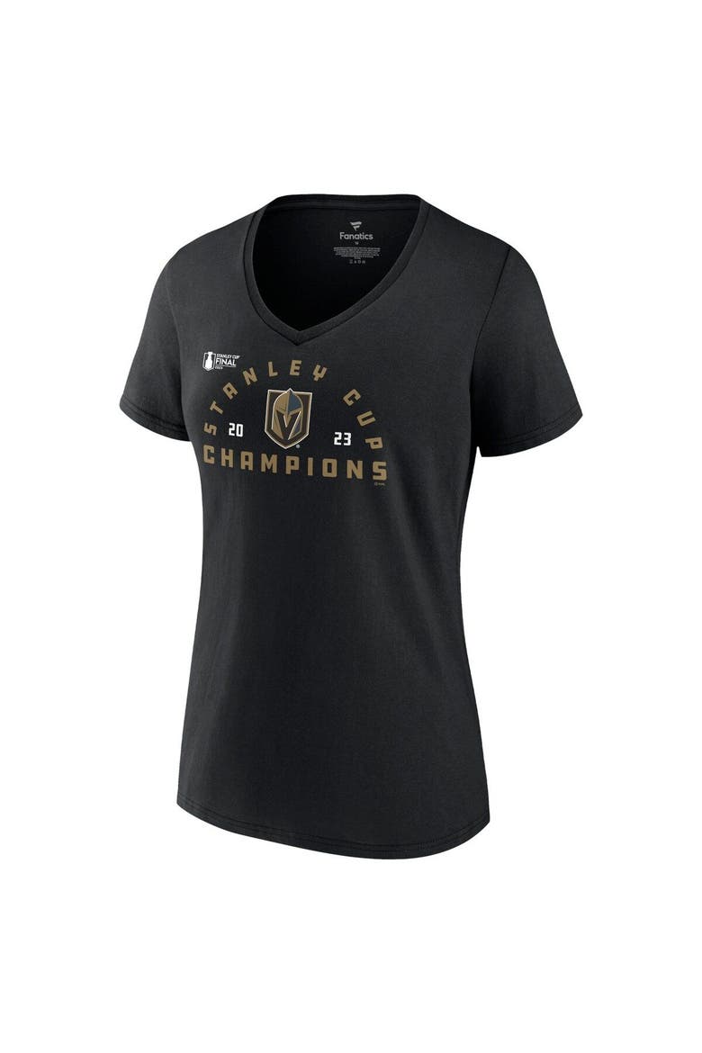 Women's Fanatics Branded  Black Vegas Golden Knights 2023 Stanley Cup Champions Jersey Roster V-Neck T-Shirt, Alternate, color, Black