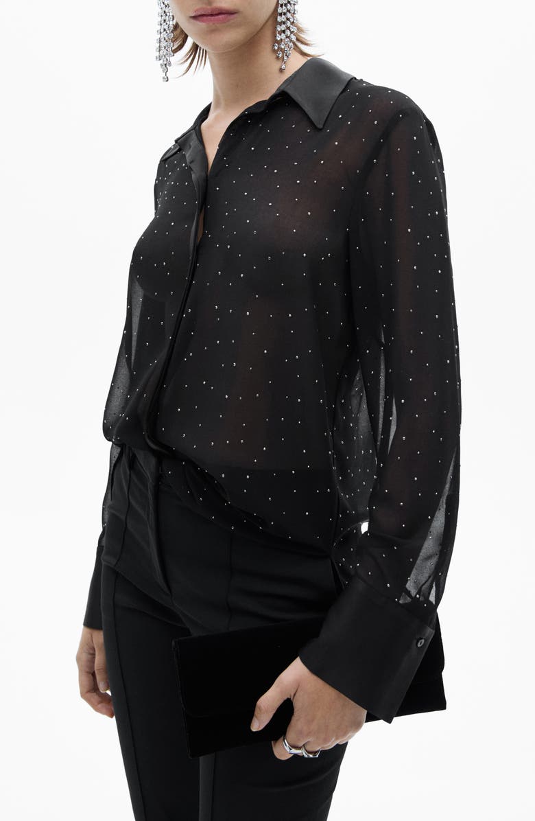 MANGO Studded Semisheer Button-Up Shirt, Alternate, color, 