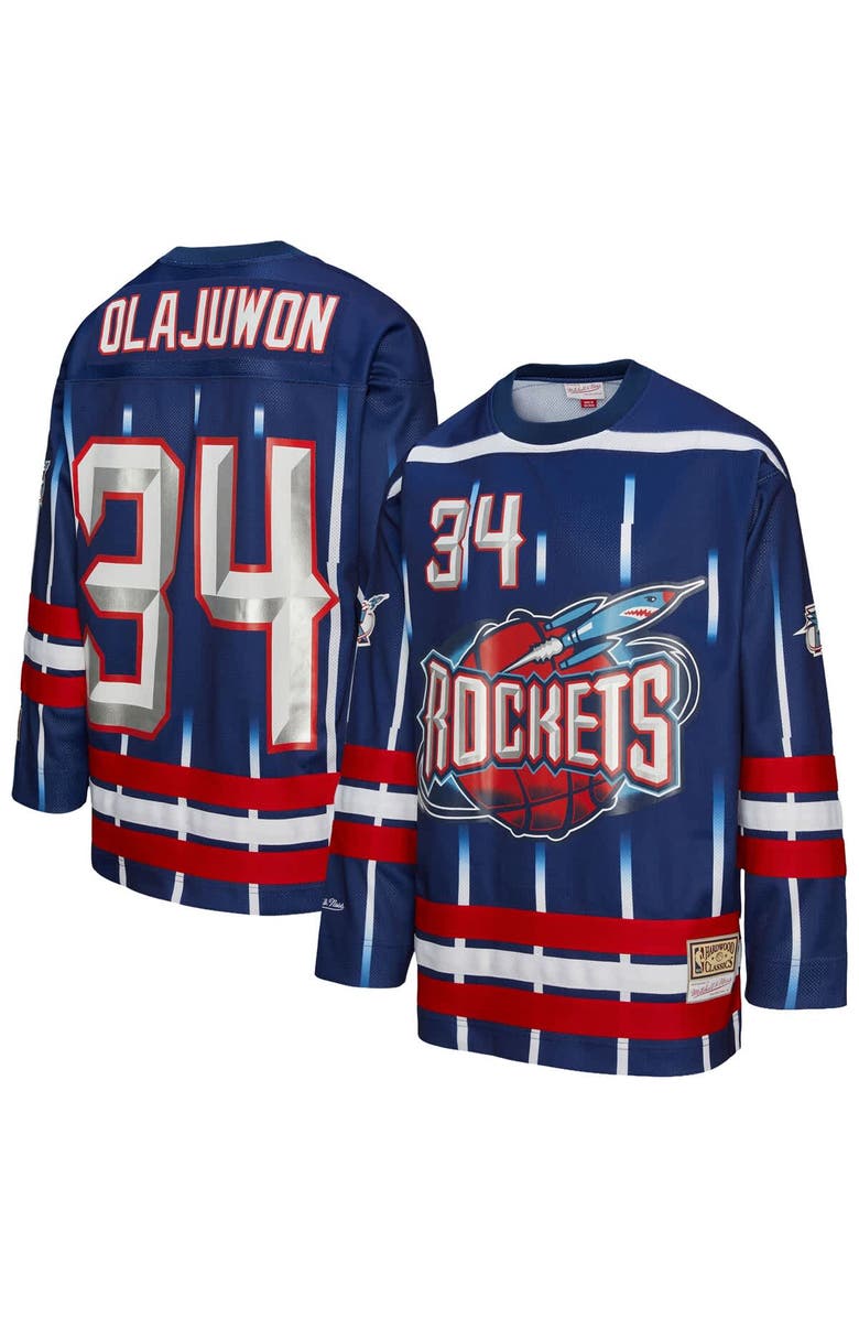 Mitchell & Ness Unisex Mitchell & Ness Hakeem Olajuwon Navy Houston Rockets Maxxed Out Fashion Hockey Jersey, Main, color, Navy