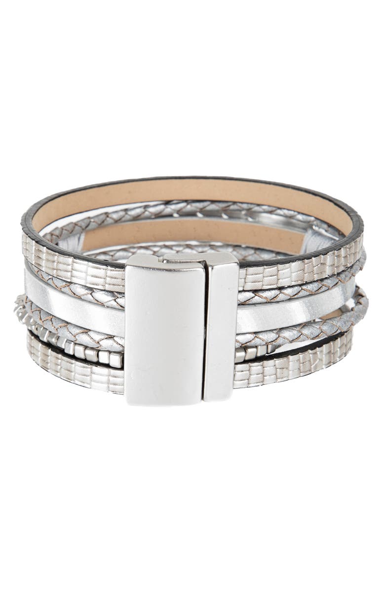 SAACHI Chain Leather Bracelet, Alternate, color,