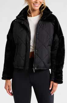 Zella Faux Fur Mixed Media Quilted Jacket