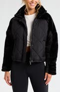 Zella Faux Fur Mixed Media Quilted Jacket