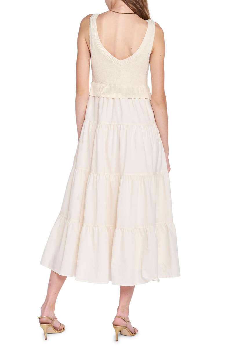 En Saison Mixed Media Tiered Midi Dress, Alternate, color, Natural