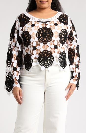 FORGOTTEN GRACE FORGOTTEN GRACE FLORAL CROCHETED SWEATER
