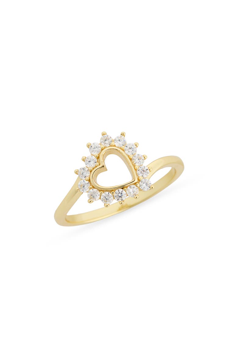 Halo Cubic Zirconia Heart Slant Ring, Main, color, GOLD