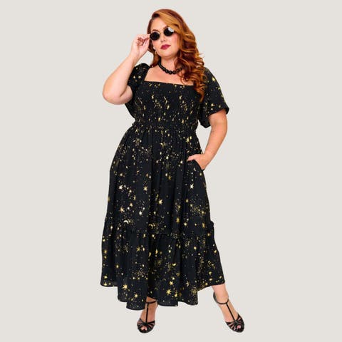 Plus Size Smocked Bodice Midi Dress