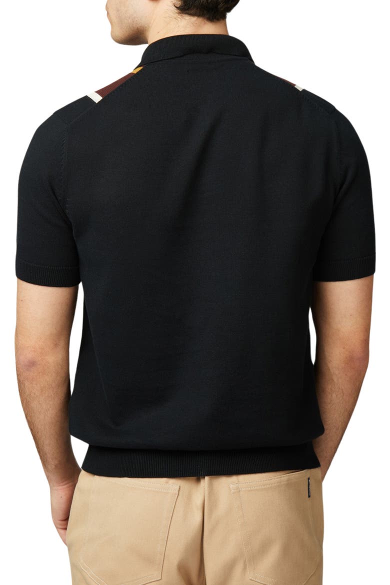 Vertical Stripe Organic Cotton Polo Sweater, Alternate, color, BLACK