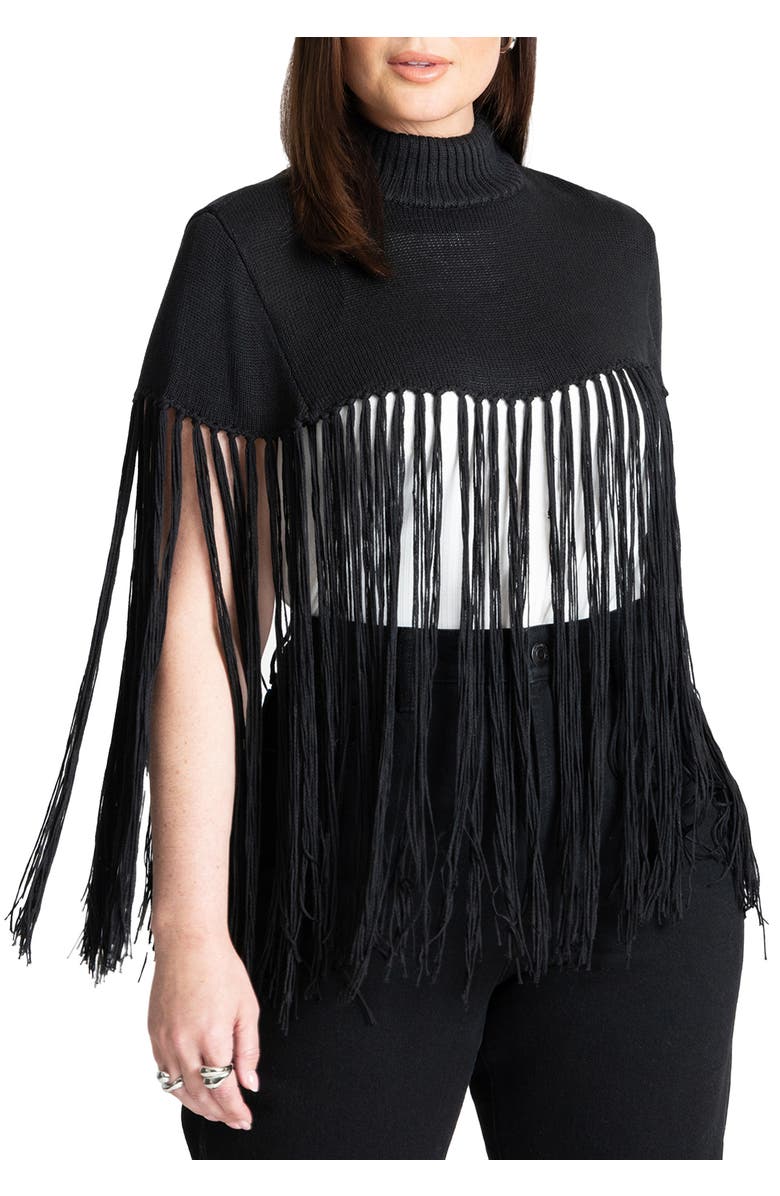 ELOQUII Fringe Half Sweater, Main, color, Black Onyx
