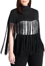 ELOQUII Fringe Half Sweater