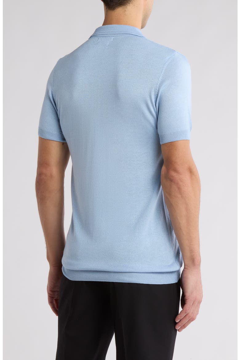 Short Sleeve Textured Knit Zip Polo, Alternate, color, BLUE