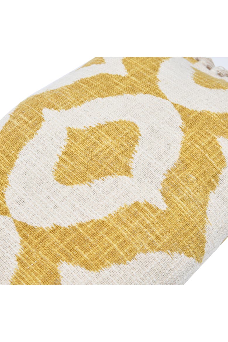 Cotton Slub Lumbar Pillow with Ikat Pattern and Tassels, Alternate, color, Yellow