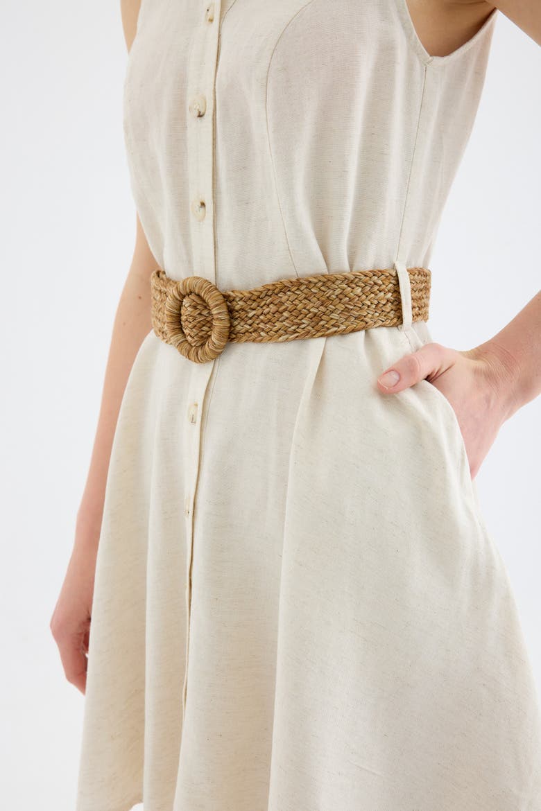 Mono Belted Mini Shirt Dress, Alternate, color, Beige