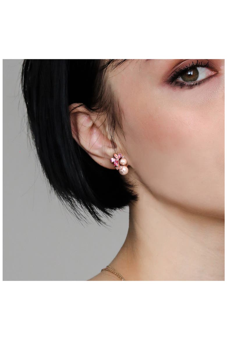 White Topaz, Pink Quartz & Cultured Pearl Earrings, Alternate, color, PINK