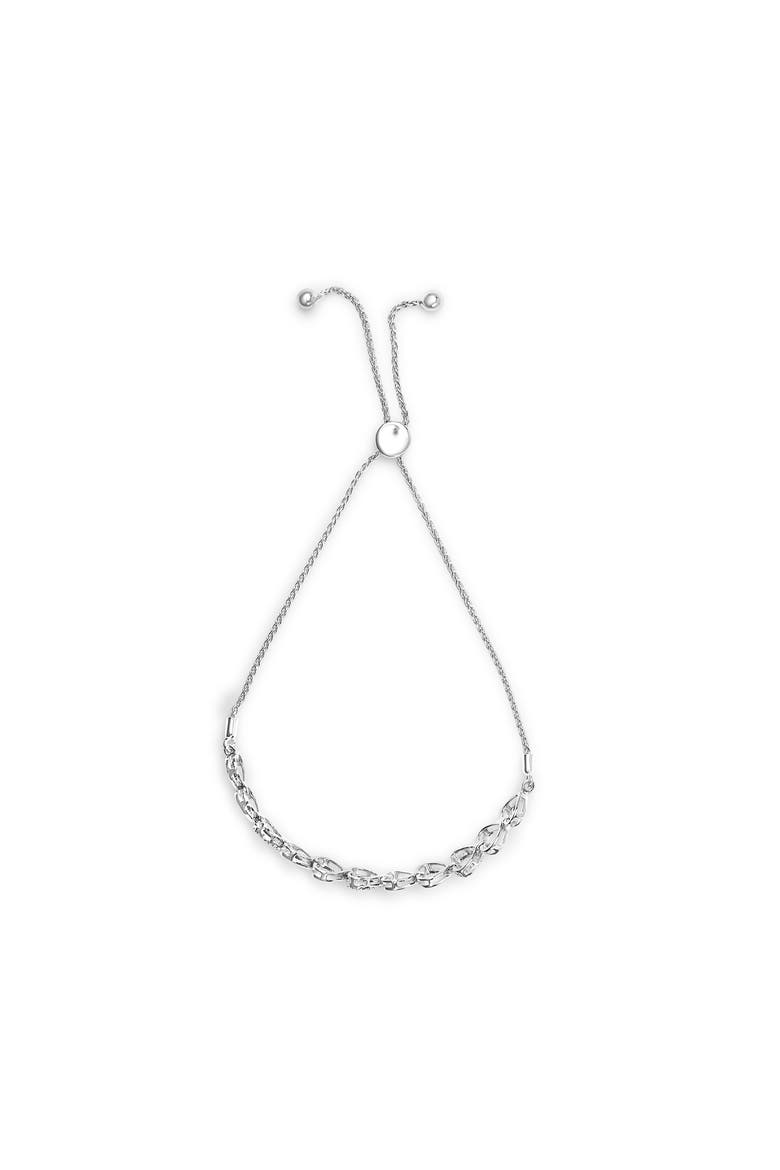 Silver 1/10 Cttw Diamond Heart Link Bolo Bracelet, Alternate, color, White