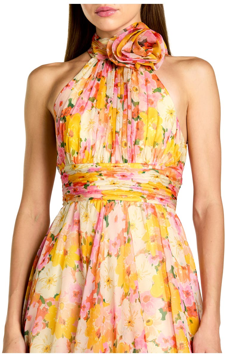 Mac Duggal Printed Chiffon Mock Neck Sleeveless Midi Dress, Alternate, color, Yellow Multi
