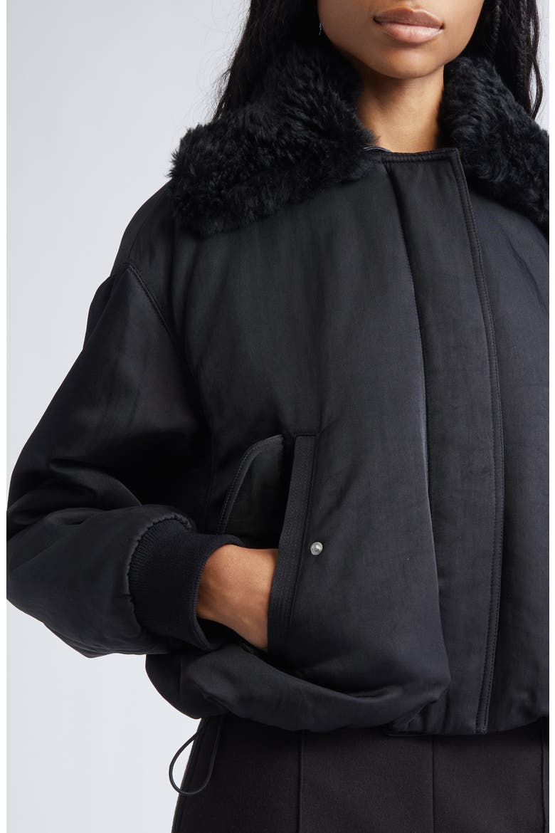 Vadra Recycled Nylon Bomber Jacket With Faux Shearling Collar, Alternate, color, BLACK