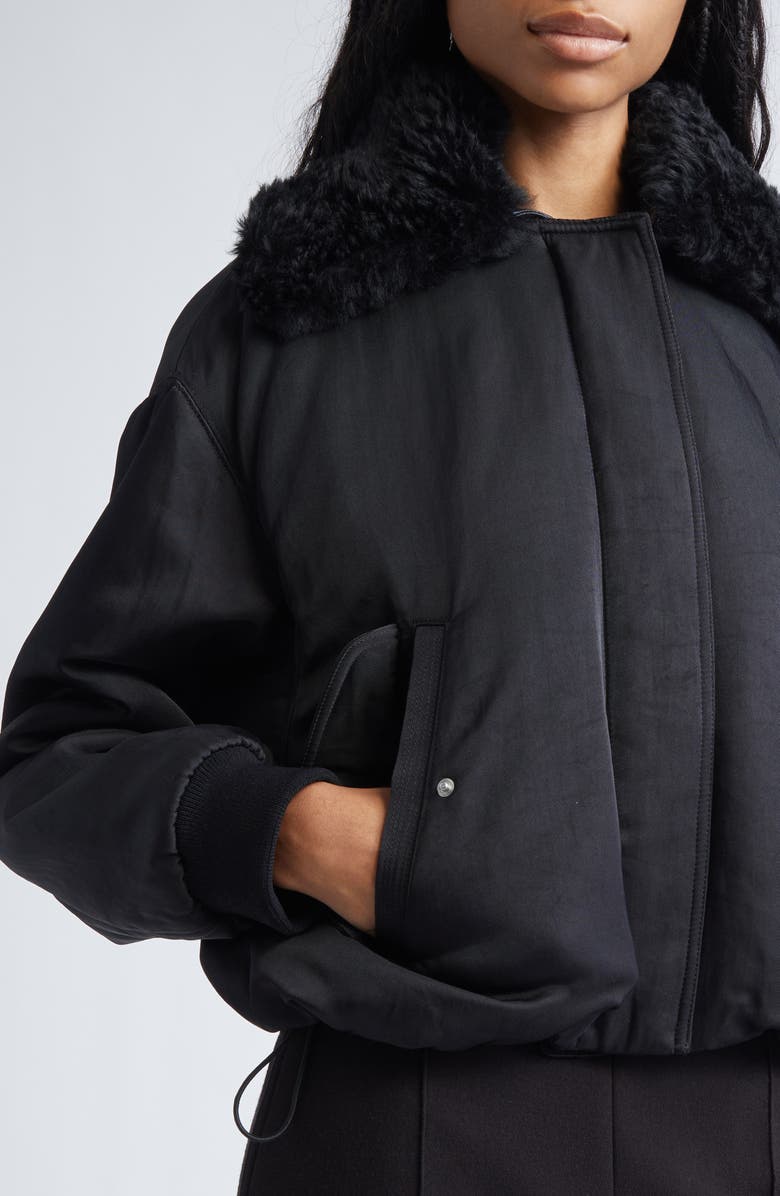 Proenza Schouler Vadra Recycled Nylon Bomber Jacket With Faux Shearling Collar, Alternate, color, Black