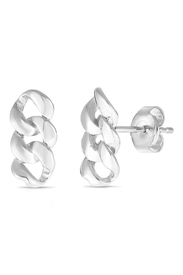 14K Gold Plated Sterling Silver Link Stud Earrings, Main, color, SILVER
