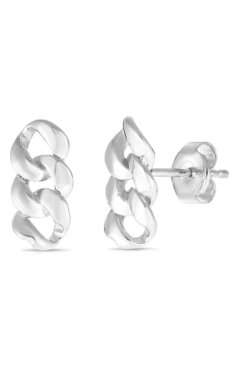 SPHERA MILANO 14K Gold Plated Sterling Silver Link Stud Earrings, Main, color,