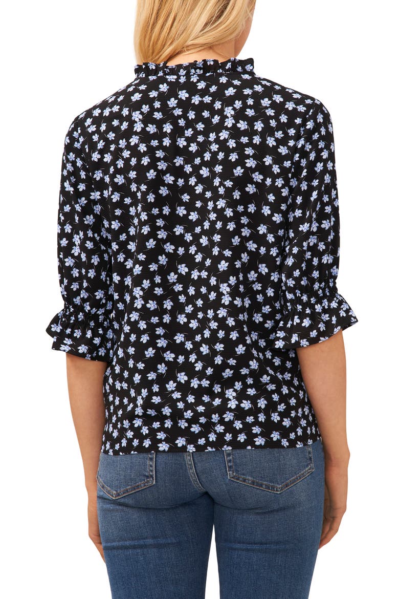 Floral Split Neck Blouse, Alternate, color, RICH BLACK