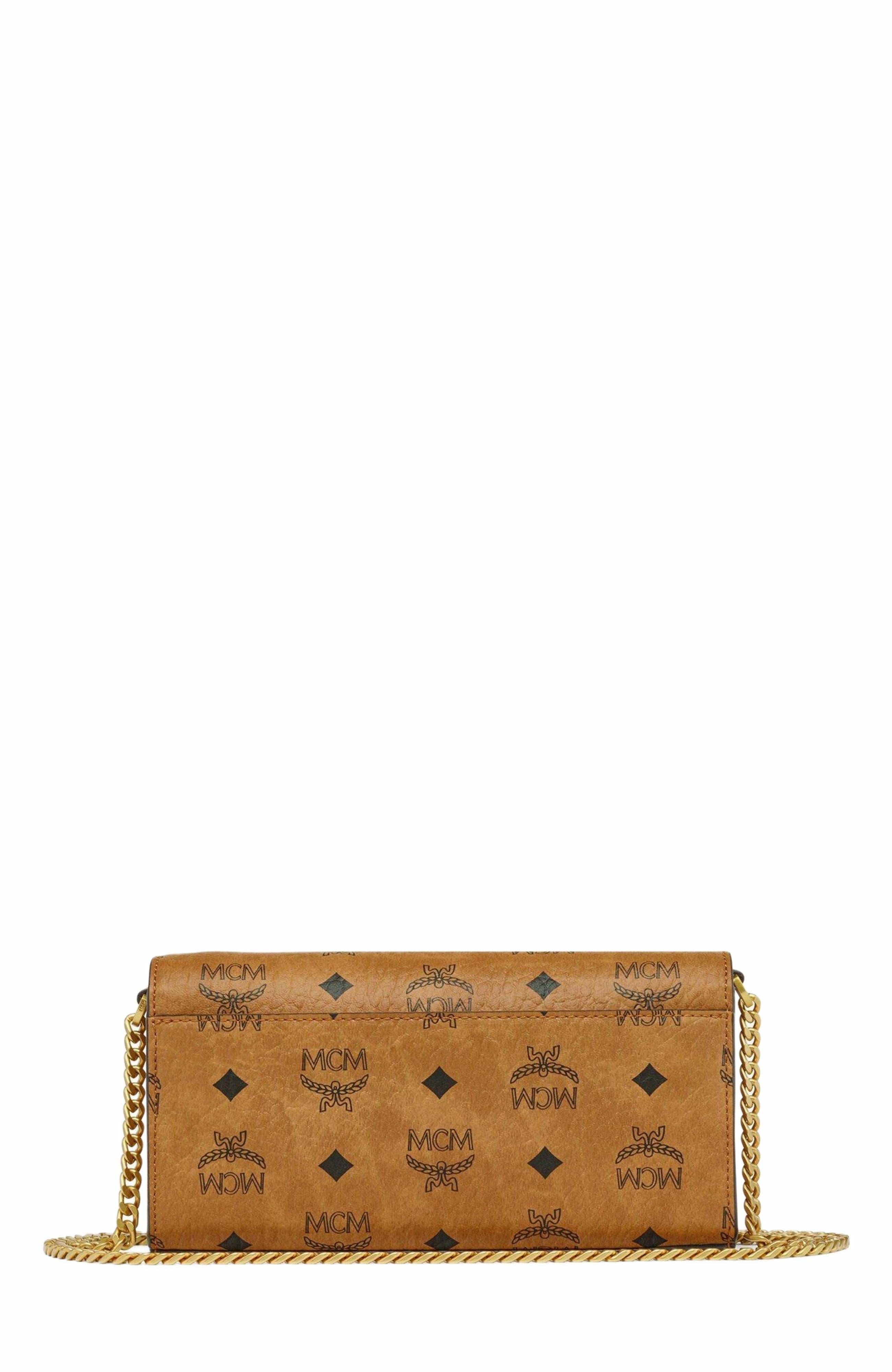 MCM Mini Aren Shoulder Bag in Visetos, Main, color, Cognac
