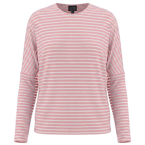 Striped V-Neck Drop Shoulder Long Sleeve Knit Top