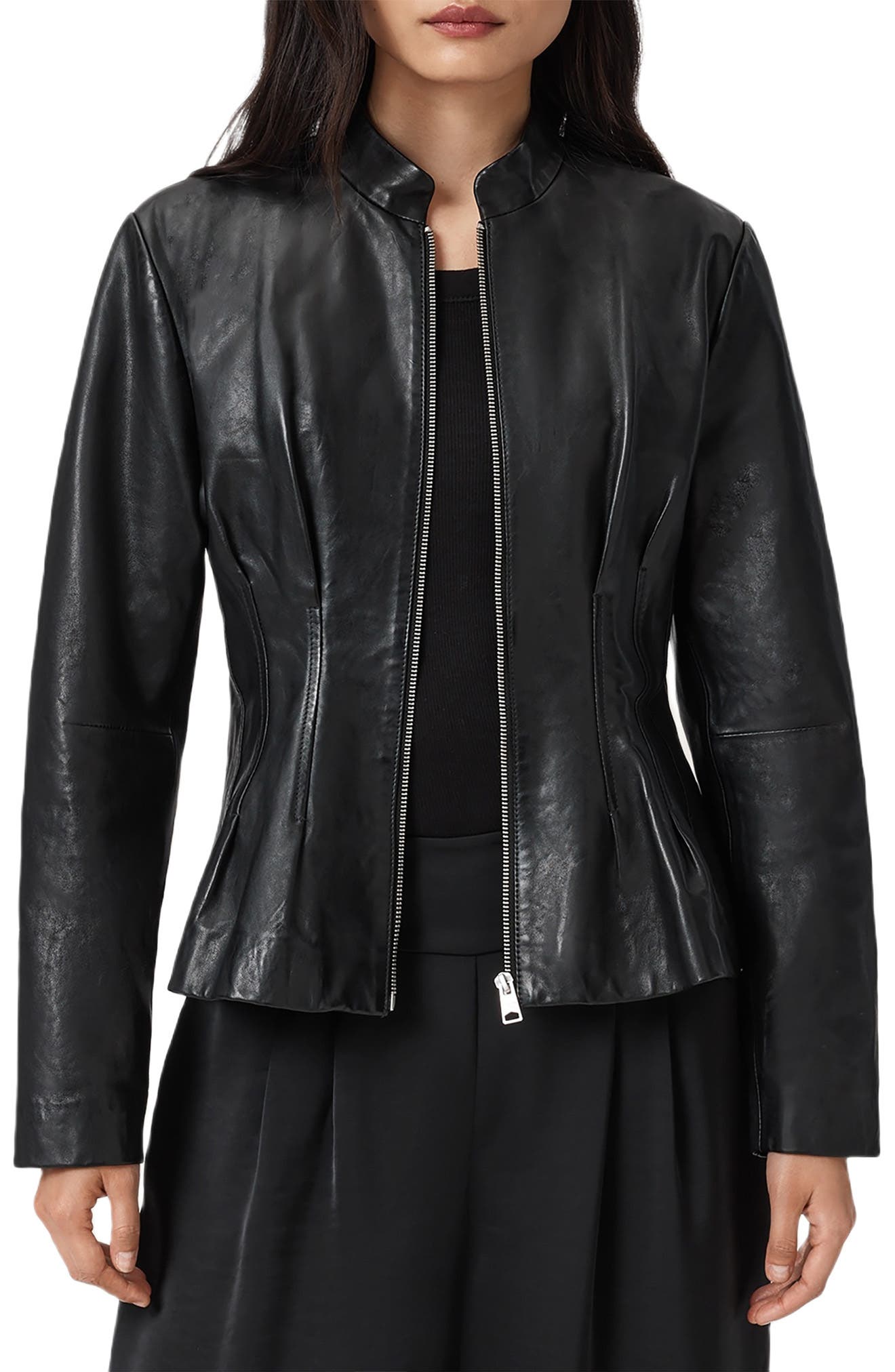 AllSaints Clo Fitted Leather Jacket (Women) | Nordstromrack