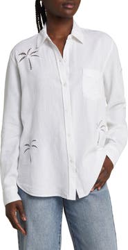 Rails Charli Palm Eyelet Linen Blend Button-Up Shirt