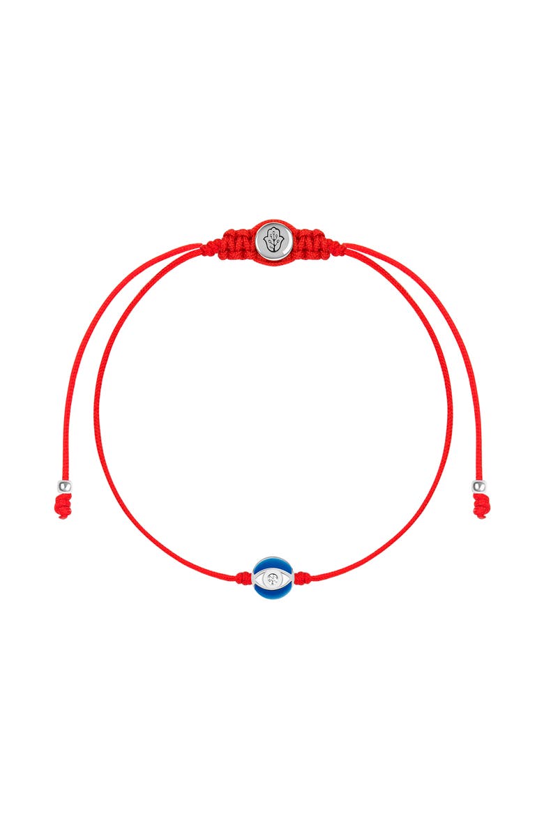 Women's Navy Enamel Evil Eye Red String Adjustable Bracelet Super Guardian, Main, color, Red/silver/navy